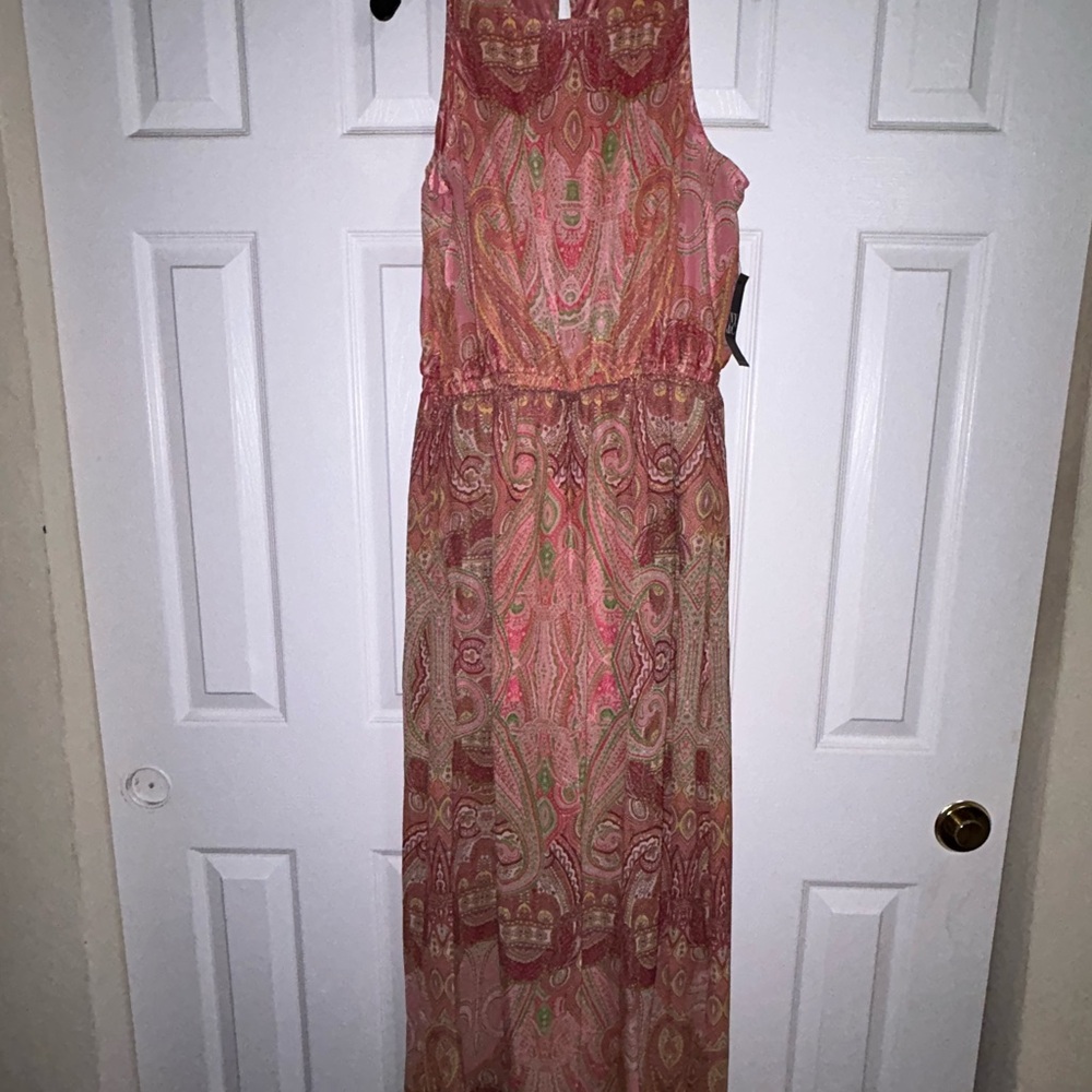 New York & Company Pink and Orange Halter Maxi Dress